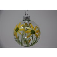 Hand Bemalt Runde Glas Weihnachtsverzierung, Gelbes Gänseblümchen Design Blumenverzierung von Paterica2