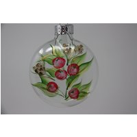 Handbemalte Glasscheibe Weihnachtsanhänger, Gartenliebhaber, Gartenparty Gastgeschenk, Blätter Und Rote Beeren Ornament von Paterica2