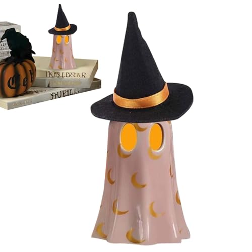 Patifirst Halloween Figur,Etagere Deko Statue Halloween | Leuchtende Skulptur Mit Hexenhut Aus Resin Für Wohnzimmertisch Nachttisch Dekoration von Patifirst