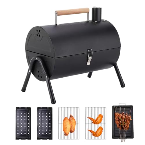 Patifirst Holzkohle Fass Grill, Camping Grill Mit Räucherfunktion, Multifunktionaler Für Balkon Terrasse Garten von Patifirst