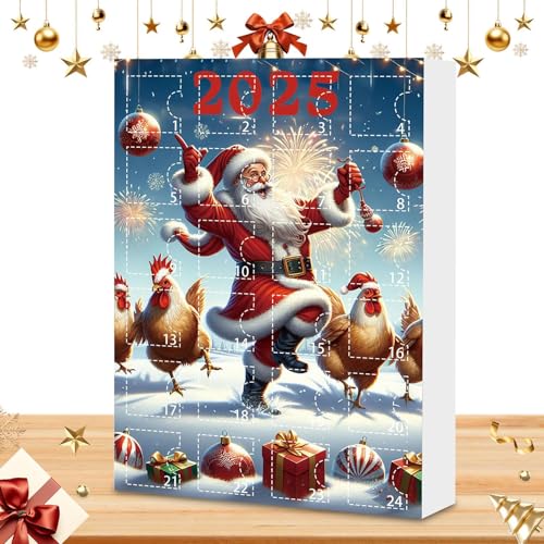 Patifirst Hühner Weihnachtsschmuck | 24 Tage Weihnachtsschmuck Countdown Kalender 2025 | Tieranhänger Acryl Huhn Figuren Deko für Christbaum Fenster Wand Tür Party Auto Spiegel von Patifirst