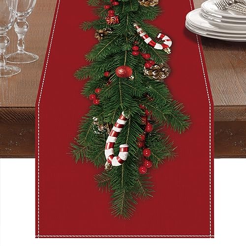Tischläufer Weihnachten, Weihnachtstischläufer Rot Leine mit Weihnachtsbaum Glocken Zuckerstangen Aufdruck, Lang Rechteckige Weihnachtstischdecke für Das Weihnachtsessen Tisch Dekoration(230 x 33cm) Tischläufer Weihnachten, Weihnachtstischläufer Rot Leine mit Weihnachtsbaum Glocken Zuckerstangen Aufdruck, Lang Rechteckige Weihnachtstischdecke für Das Weihnachtsessen Tisch Dekoration(230 x 33cm) von Patimate