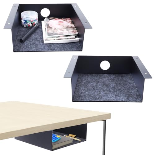 Patioer Untertisch-Aufbewahrungsregal, Stahl-Untertisch-Tablett, montierbares Zusatzregal für Tisch, Büro, Schreibtisch, klein (2 Stück) von Patioer