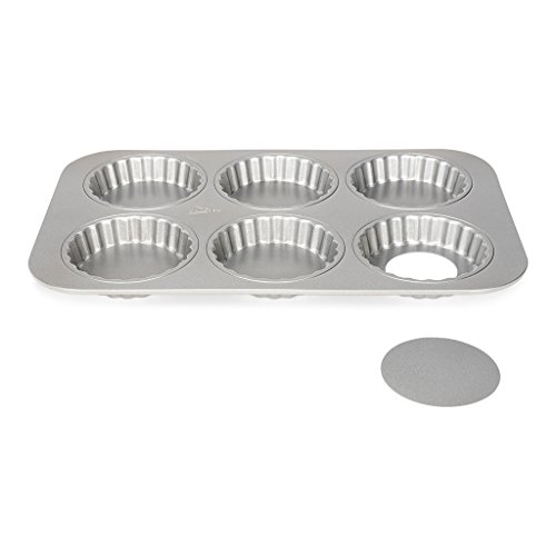 Patisse 6 Mini Quicheformen / 6 Mini Torteletts als Backblech mit losem Boden für leckere Mini Quiches & Tartes, Silver-Top von patisse