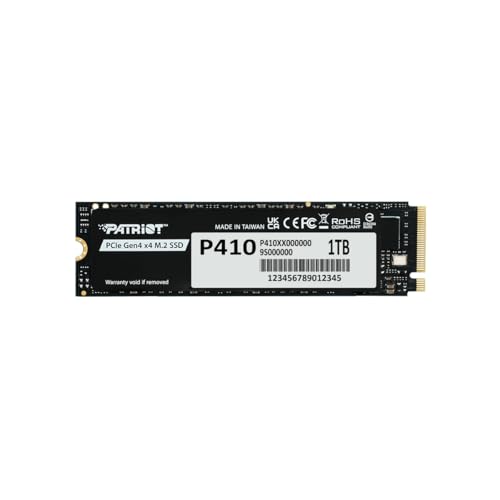 Patriot P410 1TB interne SSD - NVMe PCIe Gen 4x4 - M.2 2280 - Sequenzielle Lesen/Schreibgeschwindigkeit: bis zu 5.000 MB/s / 4.500 MB/s - PS5-kompatibel - Solid State Drive - P410P1TBM28H von Patriot Memory