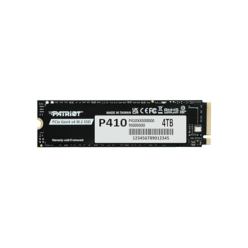 Patriot P410 4TB interne SSD - NVMe PCIe Gen 4x4 - M.2 2280 - Sequenzielle Lesen/Schreibgeschwindigkeit: bis zu 5.000 MB/s / 4.500 MB/s - PS5-kompatibel - Solid State Drive - P410P4TBM28H von Patriot Memory