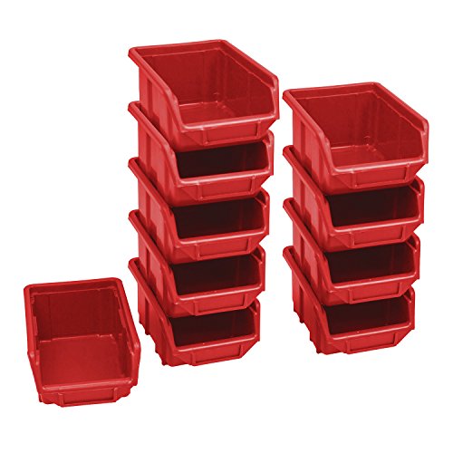 10 Stück Stapelboxen Sichtlagerkästen Kunststoff Plast 110x165x75 Gr. 1 rot von Patrol