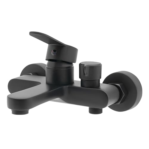 Badewanne Wasserhahn Messing Mischbatterie Dusche Badewannenarmatur Wandmontage Oberfläche montiert Badehahn,Badezimmer Dusche Wasserhahn (Schwarz) von PattenlLevi