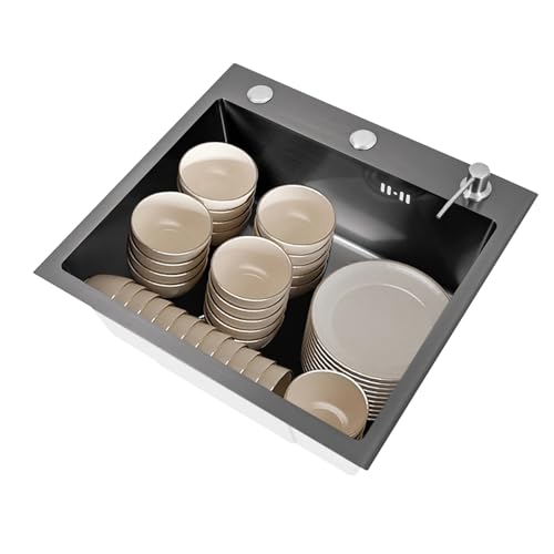 Küchenspüle Set 50 x 45 x 20 cm Gewerbliche Einzelspüle Geruchsresistenz Waschbecken,Überlauf Verhindern Edelstahlspüle mit Seifenspender(Ohne Wasserhahn),Rauchgrau von PattenlLevi