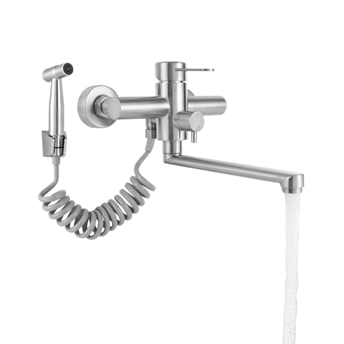 Wasserhahn mit Spritzpistole 360°Drehbar Auslauf 230mm Drei Modi Wasserhahn Küche Wandarmatur Spültischarmatur Küche Wandmontage schwenkbar(Einbaulochabstand 15cm) von PattenlLevi