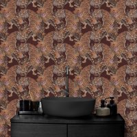 Tiger Wallpaper - Blumen Und Tiere Wand-Dekor Rose Wandbild Tapete Abziehen Aufkleben von PatternStories