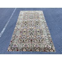 Floraler Teppich, 9'1x5'0 Ft, Handgemachter Ölgrüner Vintage Traditioneller Wollteppich, Moderner 278x154 cm von Patternrug