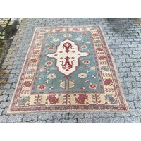 Oushak Türkei Teppich, Moderner Und Traditioneller Bereich Wohnzimmer Dekor 6x8 Ft, Blau & Beige Orientteppich, Antik 2428 von Patternrug