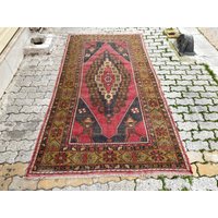 Senf Und Roter Teppich, 4x9 Vintage Oushak Overdyed Area Moderner Wohnzimmer Dekor Antiker Distressed Rug, 2476 von Patternrug