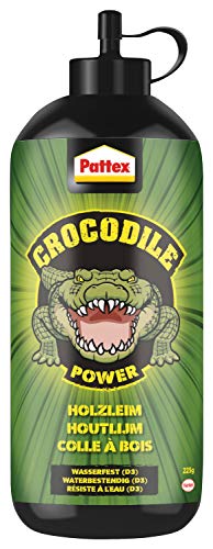 Pattex Crocodile Power Holzleim, leistungsstarker Holzkleber für Innen und Außen*, transparent trocknender und wasserfester Leim, 1 x 225g von Pattex