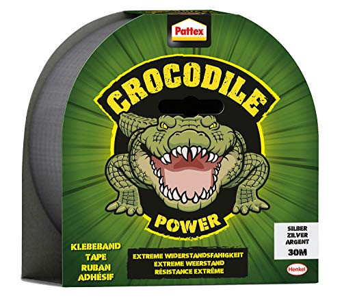 Pattex Crocodile Power Klebeband, starkes Gewebeband mit doppelter Dicke, extreme Widerstandsfähigkeit für schwierigste Reparaturen, Duct Tape für verschiedene Materialien, silber, 1 x 30m von Pattex