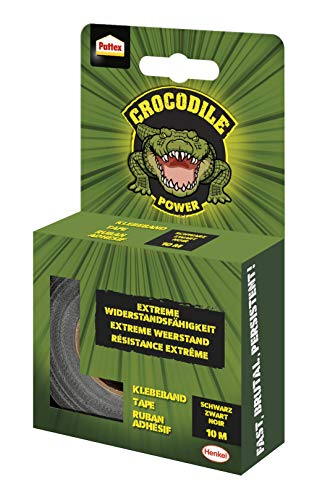 Pattex Crocodile Power Klebeband, starkes Gewebeband mit doppelter Dicke, extreme Widerstandsfähigkeit für schwierigste Reparaturen, Duct Tape für verschiedene Materialien, schwarz, 1 x 10m von Pattex Crocodile Power