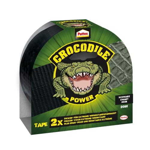 Pattex Crocodile Power Klebeband, starkes Gewebeband mit doppelter Dicke, extreme Widerstandsfähigkeit für schwierigste Reparaturen, Duct Tape für verschiedene Materialien, schwarz, 1 x 20m von Pattex
