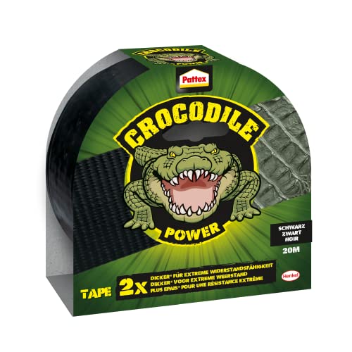 Pattex Crocodile Power Klebeband, starkes Gewebeband mit doppelter Dicke, extreme Widerstandsfähigkeit für schwierigste Reparaturen, Duct Tape für verschiedene Materialien, schwarz, 1 x 20m von Pattex Crocodile Power