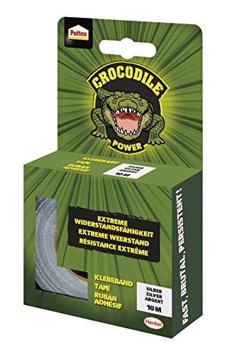 Pattex Crocodile Power Klebeband, starkes Gewebeband mit doppelter Dicke, extreme Widerstandsfähigkeit für schwierigste Reparaturen, Duct Tape für verschiedene Materialien, silber, 1 x 10m von Pattex