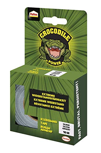 Pattex Crocodile Power Klebeband, starkes Gewebeband mit doppelter Dicke, extreme Widerstandsfähigkeit für schwierigste Reparaturen, Duct Tape für verschiedene Materialien, silber, 1 x 10m von Pattex Crocodile Power