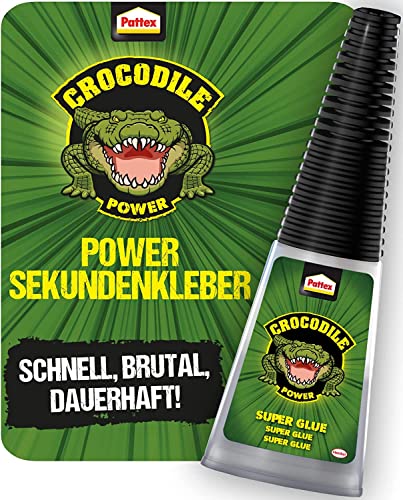 Pattex Crocodile Power Sekundenkleber, extra starker Superkleber, schnelltrocknender Alleskleber für Metall, Holz und mehr, wasserabweisend und transparent, 1 x 10g von Pattex