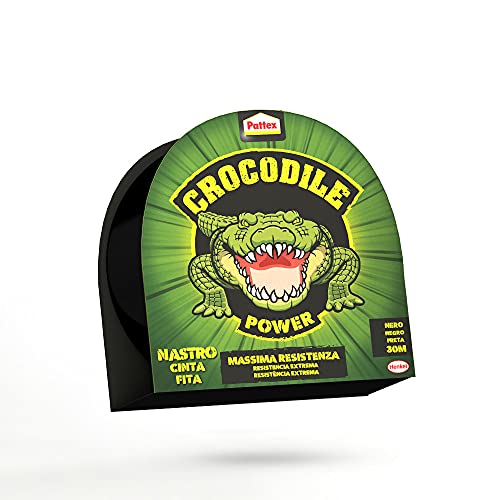 Pattex Crocodile Power Tape Leistungsstarkes Klebeband 2 mal dicker, extra starkes schwarzes Reparaturband, Klebeband für viele Materialien, 30 m x 50 mm von Pattex