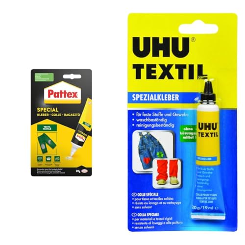Henkel Pattex Spezialkleber Textil, Textilkleber & UHU Spezialkleber Textil Tube, Schnellabbindender Klebstoff für verschiedenste Textilien und Stoffe, 20 g von Pattex