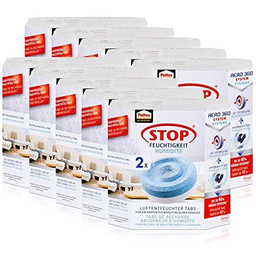 Henkel Pattex Stop Feuchtigkeit Aero 360° Luftentfeuchter Nachfüllpack 2x450g Neutral-Tabs - Vorbeugend gegen Feuchtigkeit, schlechte Gerüche und Schimmel (10er Pack) von Pattex