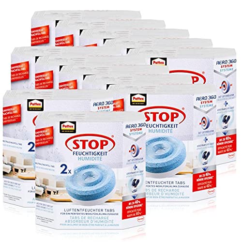 Henkel Pattex Stop Feuchtigkeit Aero 360° Luftentfeuchter Nachfüllpack 2x450g Neutral-Tabs - Vorbeugend gegen Feuchtigkeit, schlechte Gerüche und Schimmel (12er Pack) von Pattex