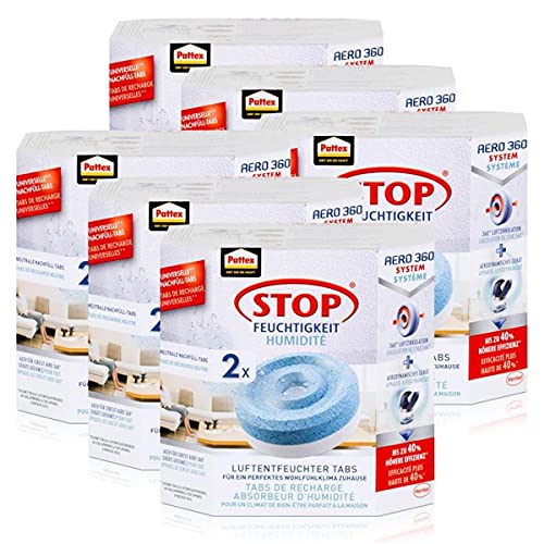 Henkel Pattex Stop Feuchtigkeit Aero 360° Luftentfeuchter Nachfüllpack 2x450g Neutral-Tabs - Vorbeugend gegen Feuchtigkeit, schlechte Gerüche und Schimmel (6er Pack) von Pattex