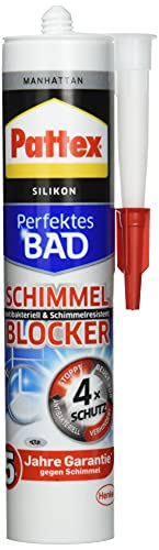 Pattex,2101167,Perfektes AA8Bad SchimmelBlocker Silikon, Sanitärsilikonmit 4-fach-Schutz gegen Schimmel, Dichtmassefür 5 Jahre garantiert saubere Silikonfugen, 1 x 300ml von Pattex