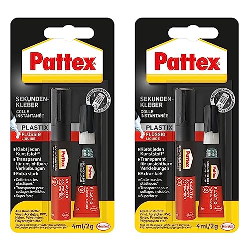 Pattex 1865992 Plastix Sekundenkleber Tube 4ml/2g Blister (Packung mit 2) von Pattex