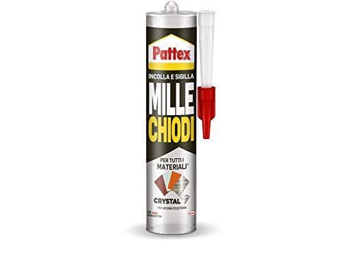 Pattex Mille Crystal Nägel Optimaler Dichtstoff für Glas und Spiegel, hochwertiger Montageaufkleber, starker Kleber für viele Materialien, 1 Kartusche mit 290 g von Pattex