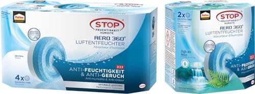 Pattex AERO 360° Nachfüllpacks, reduzieren Feuchtigkeit und schlechte Gerüche, Nachfülltabs für den Luftentfeuchter AERO 360°, Neutral Tabs (4x450g) + Frischer Wasserfall Tabs (2x450g) von Pattex