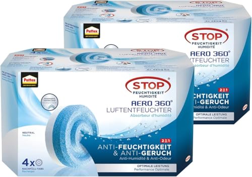 Pattex AERO 360° Neutral Tabs Nachfüllpack 2er-Set (2x 4er-Pack), reduzieren Feuchtigkeit und schlechte Gerüche, Nachfülltabs für den Luftentfeuchter AERO 360° von Pattex