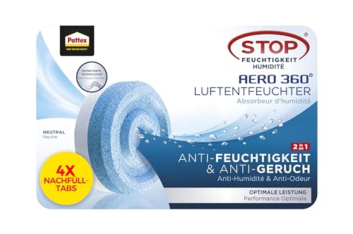 Pattex AERO 360° Neutral Tabs Nachfüllpack (4er-Pack), reduzieren Feuchtigkeit und schlechte Gerüche, Nachfülltabs für den Luftentfeuchter AERO 360° von Pattex