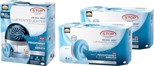 Pattex AERO 360º Luftentfeuchter, ultra-absorbierender Raumentfeuchter, hilft Kondenswasser, Schimmel und Modergeruch zu vermeiden, nachfüllbarer Raumluftentfeuchter, 1 Gerät inkl. 9 x Neutral Tabs von Pattex