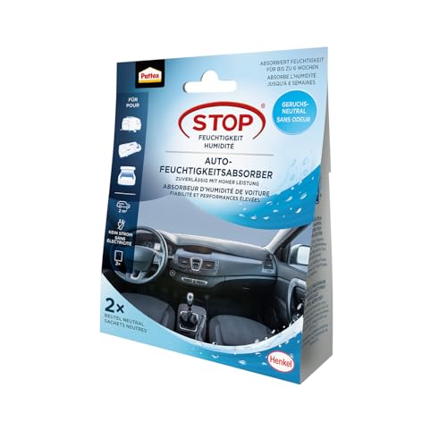 Pattex STOP Feuchtigkeit Auto-Feuchtigkeitsabsorber – Auto Luftentfeuchter für Auto, Schrank und kleine Räume, Entfeuchter gegen Feuchtigkeit und Schimmel, 1x50 g Beutel von Pattex