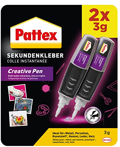 Pattex Creative Pen (2er-Pack x 3g), Sekundenkleber extra stark und präzise für punktgenaues Dosieren, Superkleber Stift für Materialien wie Holz, Gummi und Porzellan von Pattex