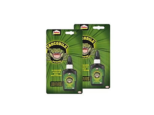 Pattex Crocodile Power Alleskleber, flexibel und vielseitig mit hoher Anfangskraft, extra starker Kleber für Metall, Holz, Kunststoff, Stein und mehr, transparenter Klebstoff, 2 x 50g von Pattex