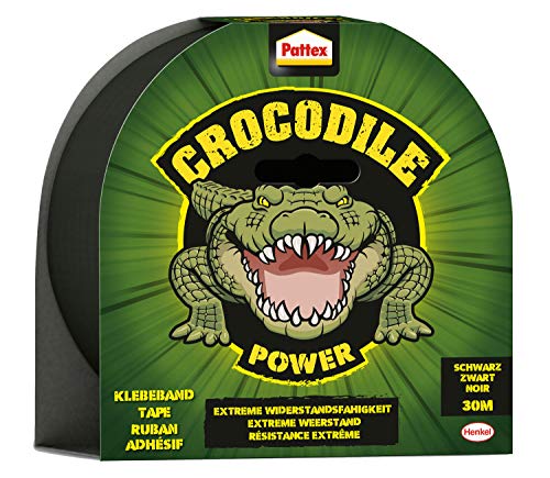 Pattex Crocodile Power Klebeband, starkes Gewebeband mit doppelter Dicke, extreme Widerstandsfähigkeit für schwierigste Reparaturen, Duct Tape für verschiedene Materialien, schwarz, 1 x 30m von Pattex