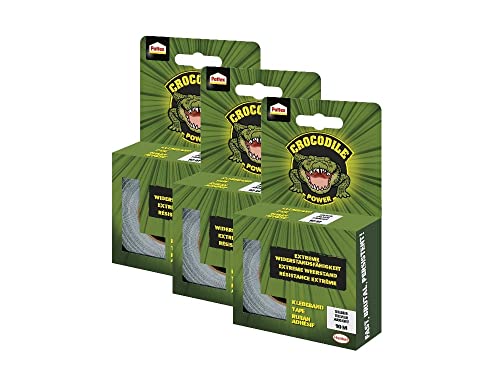 Pattex Crocodile Power Klebeband, starkes Gewebeband mit doppelter Dicke, extreme Widerstandsfähigkeit für schwierigste Reparaturen, Duct Tape für verschiedene Materialien, silber, 3 x 20m von Pattex