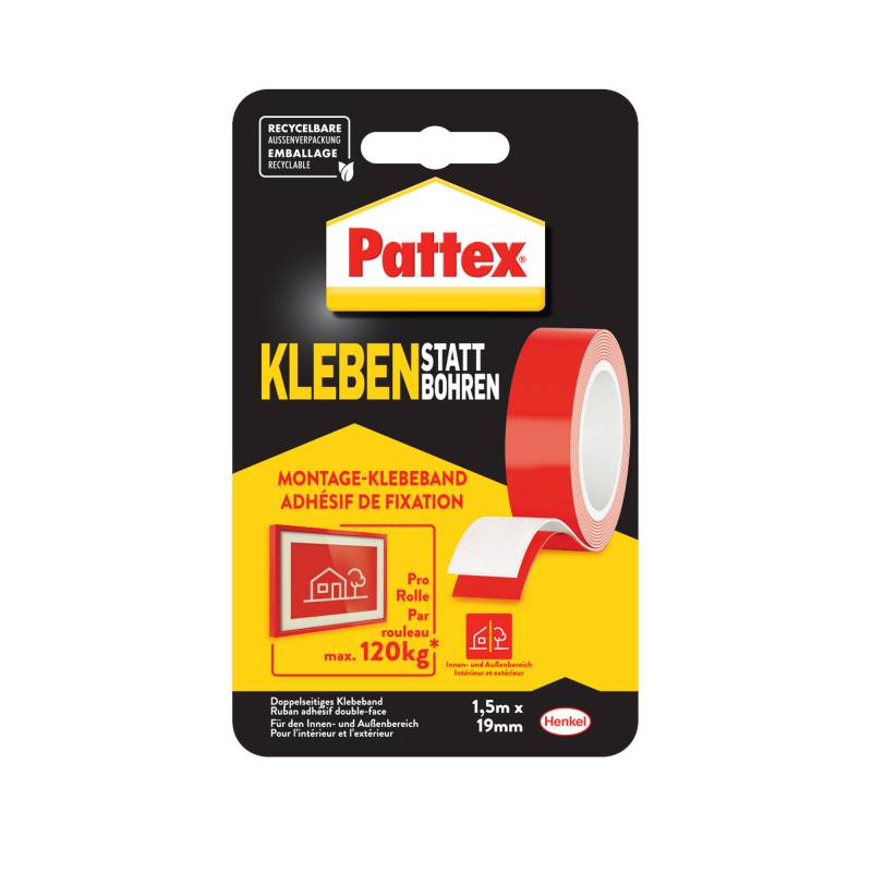 Pattex Doppelseitiges Klebeband 'Kleben statt Bohren' rot 19 mm x 1,5 m von Pattex