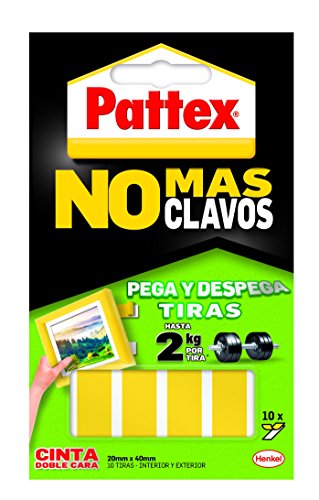 Pattex Doppelseitiges Klebeband an Streifen Keine Nägel mehr Befestigung abnehmbar, 10 Streifen (1403703) von Pattex