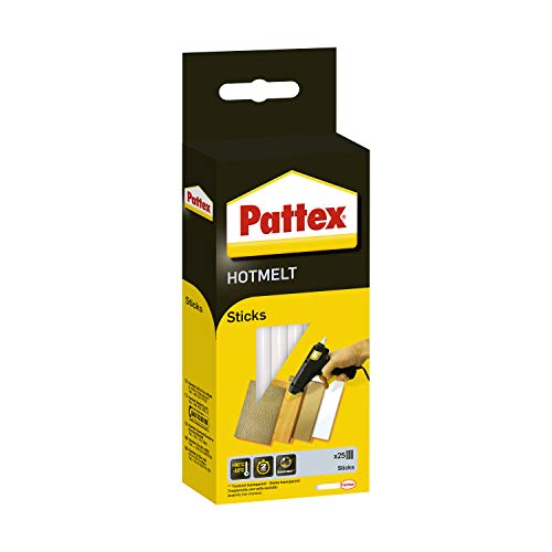 Pattex Hotmelt Sticks, Klebesticks für die Heißklebepistole mit extrem hoher Transparenz, Heißkleber Sticks zum Basteln, Dekorieren und Reparieren, 1x25 Sticks von Pattex