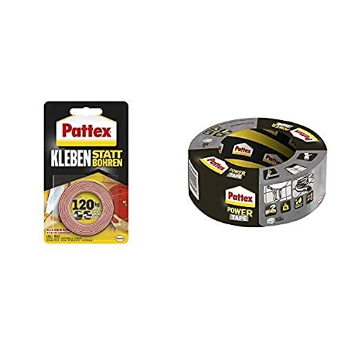 Pattex Kleben statt Bohren Klebeband, extra Starkes doppelseitiges Klebeband 19mmx1,5m & Pattex Power Tape, extra Starkes Gewebeband 12-er Pack (12x50m) von Pattex