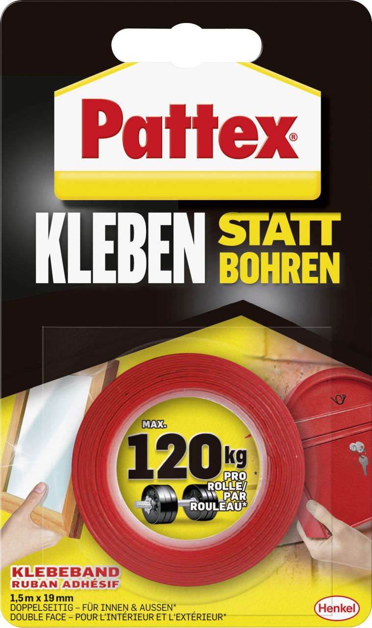 Pattex Kleben statt Bohren Klebeband superstark, 19 mm x 1,5 m von Pattex