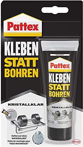 Pattex Kleben statt Bohren Kristallklar, Montagekleber für kristallklare Verklebungen, Baukleber für alle Materialien, Universalkleber für innen & außen, 1x90g von Pattex