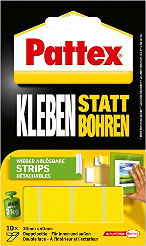 Pattex Kleben statt Bohren Strips, Klebe Strips, die einfache und sicher Befestigung auf glatten Oberflächen ermöglicht, wieder ablösbar, 12x10 Stück von Pattex